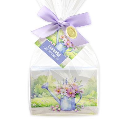 Schafmilchseife eckig 150g "Gartenzauber Motiv 4" in Cello, Lavendel 