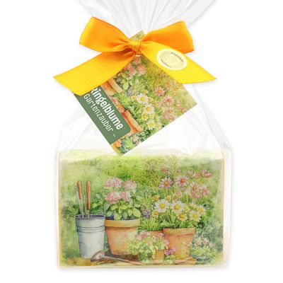 Schafmilchseife eckig 150g "Gartenzauber Motiv 5" in Cello, Ringelblume 
