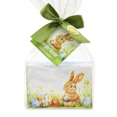 Schafmilchseife eckig 150g "Osterzauber Motiv 4" in Cello, Bergkräuter 