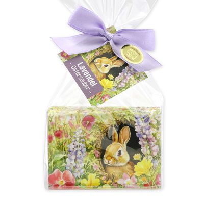 Schafmilchseife eckig 150g "Osterzauber Motiv 6" in Cello, Lavendel 