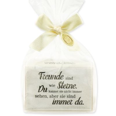 Sheep milk soap 150g packed in a cellophane bag "Freunde sind wie Sterne...", Almond oil 