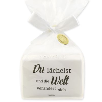 Schafmilchseife eckig 150g in Cello "Du lächelst und die Welt...", Edelweiß 