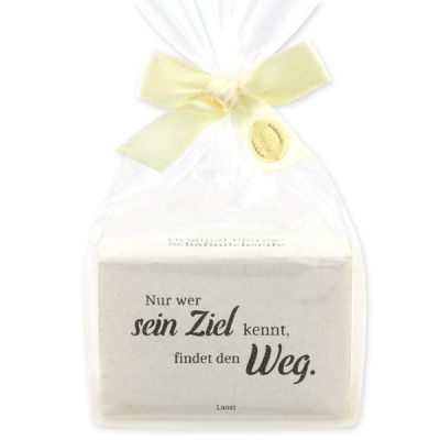 Sheep milk soap 150g packed in a cellophane bag "Nur wer sein Ziel kennt...", Swiss pine 