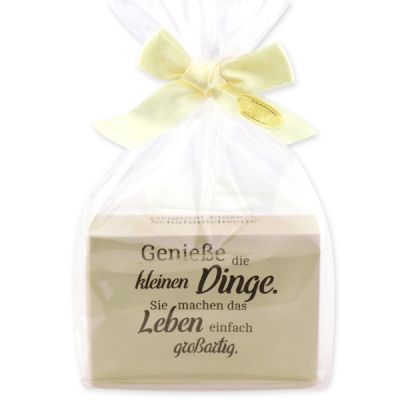 Sheep milk soap 150g packed in a cellophane bag "Genieße die kleinen Dinge...", Christmas rose white 