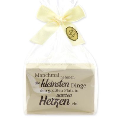 Sheep milk soap 150g packed in a cellophane bag "Manchmal nehmen die kleinsten Dinge...", Christmas rose white 