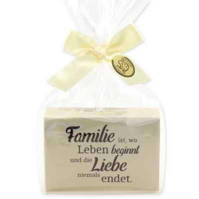 Sheep milk soap 150g packed in a cellophane bag "Familie ist, wo Leben beginnt...", Christmas rose white 