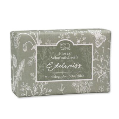 Sheepmilk soap 150g packed with florentine-sleeve, edelweiß 