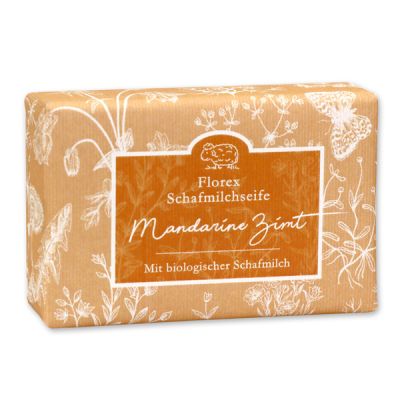 Schafmilchseife eckig liegend 150g "Florentine" im gerillten Papier, Mandarine-Zimt 