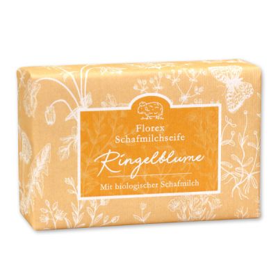 Schafmilchseife eckig liegend 150g "Florentine" im gerillten Papier, Ringelblume 