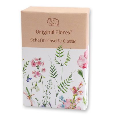 Schafmilchseife eckig 150g "Blütenzart" mit Motiv 5 stehend, Classic 