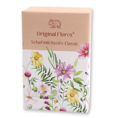 Schafmilchseife eckig 150g "Blütenzart" mit Motiv 9 stehend, Classic 