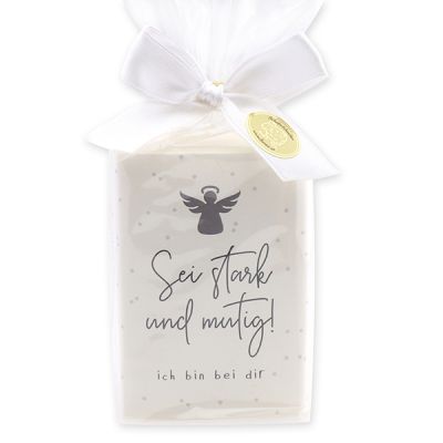 Sheep milk soap 150g in a cellophane bag "Sei stark und mutig...", Christmas rose white 