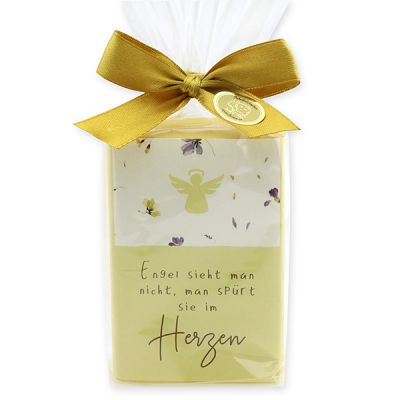 Sheep milk soap 150g in a cellophane bag "Engel sieht man nicht,...", Swiss pine 