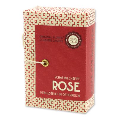 Schafmilchseife eckig 150g "Handmade Paper - Special Edition", Rose mit Blüten 