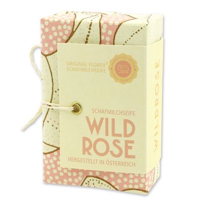 Schafmilchseife eckig 150g "Handmade Paper - Special Edition", Wildrose mit Blüten 