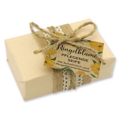 Schafmilchseife eckig 150g Geschenkpäckchen "Wohlfühlzeit", Ringelblume 