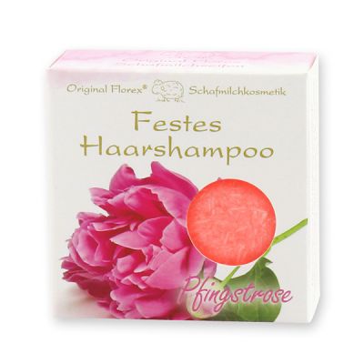 Festes Haarshampoo mit Schafmilch 58g in Papier-Schachtel, Pfingstrose 