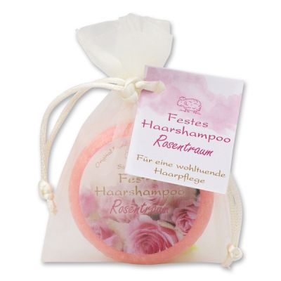 Festes Haarshampoo mit Schafmilch 58g im Organzasackerl, Rosentraum 