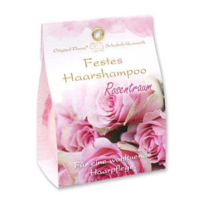 Festes Haarshampoo mit Schafmilch 58g in Papier-Tasche, Rosentraum 