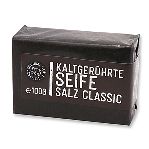 Kaltgerührte Spezialseife 100g schwarz verpackt "Black Edition", Salz Classic 