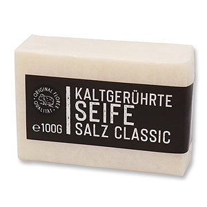 Kaltgerührte Spezialseife 100g weiß verpackt "Black Edition", Salz Classic 