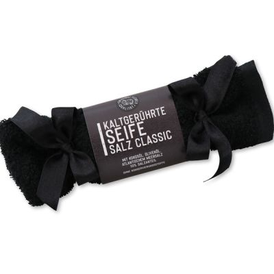 Cold-stirred special soap 100g in a washing cloth black "Black Edition", Salt classic 