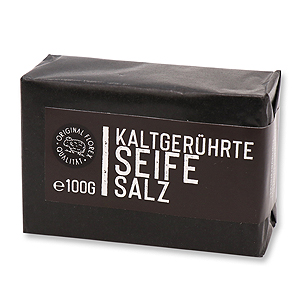 Kaltgerührte Spezialseife 100g schwarz verpackt "Black Edition", Salz ohne Parfum 