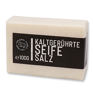 Kaltgerührte Spezialseife 100g weiß verpackt "Black Edition", Salz ohne Parfum 