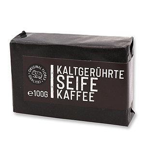Kaltgerührte Spezialseife 100g schwarz verpackt "Black Edition", Kaffee 