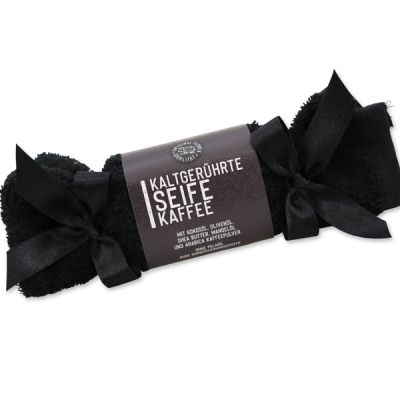Cold-stirred special soap 100g in a washing cloth black "Black Edition", Coffee 