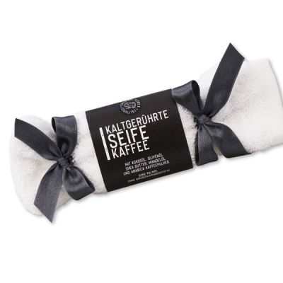 Cold-stirred special soap 100g in a washing cloth white "Black Edition", Coffee 