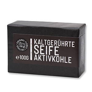 Kaltgerührte Spezialseife 100g schwarz verpackt "Black Edition", Aktivkohle 