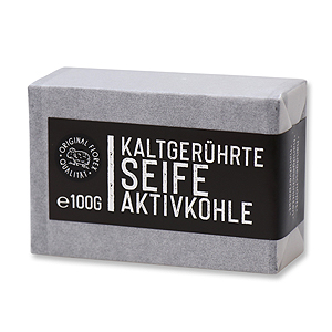 Kaltgerührte Spezialseife 100g weiß verpackt "Black Edition", Aktivkohle 