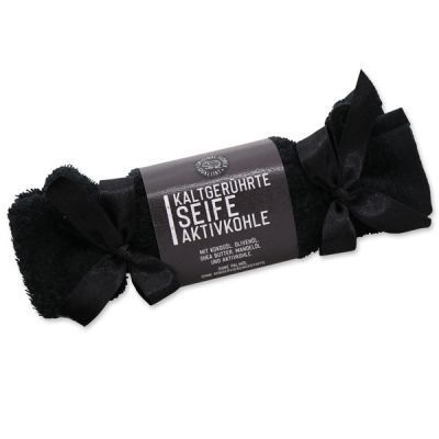 Cold-stirred special soap 100g in a washing cloth black "Black Edition", Activated carbon 