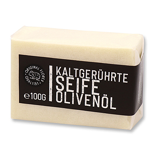 Kaltgerührte Seife 100g weiß verpackt  "Black Edition", Olivenöl 
