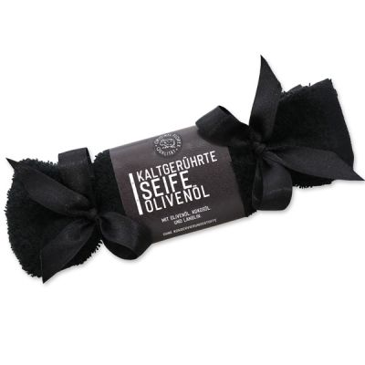Cold-stirred soap 100g in a washing cloth black "Black Edition", Olive oil 