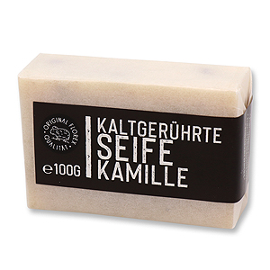 Kaltgerührte Seife 100g weiß verpackt "Black Edition", Kamille 