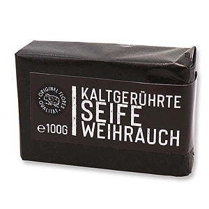 Kaltgerührte Seife 100g schwarz verpackt "Black Edition", Weihrauch 