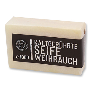 Kaltgerührte Seife 100g weiß verpackt "Black Edition", Weihrauch 