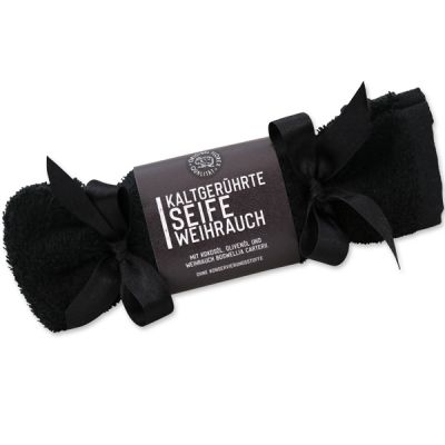 Cold-stirred soap 100g in a washing cloth black "Black Edition", Incense 