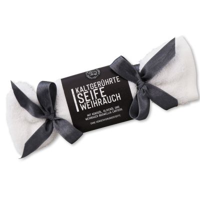 Cold-stirred soap 100g in a washing cloth white "Black Edition", Incense 