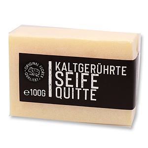 Kaltgerührte Seife 100g schwarz verpackt "Black Edition", Quitte 