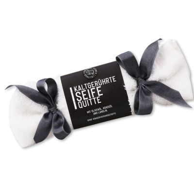 Cold-stirred soap 100g in a washing cloth white "Black Edition", Quince 