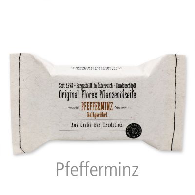 Kaltgerührte Seife 100g im genähten Papierbeutel "Aus Liebe zur Tradition", Pfefferminz 