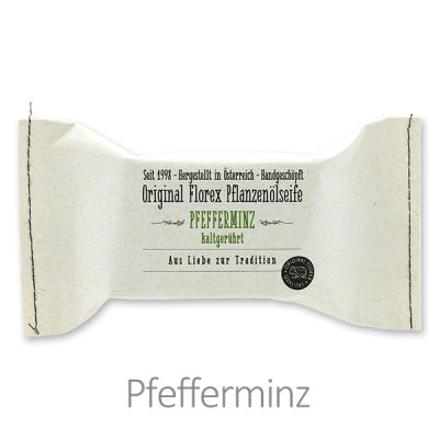Kaltgerührte Seife 100g im genähten Papierbeutel "Aus Liebe zur Tradition", Pfefferminz 