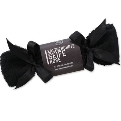 Cold-stirred soap 100g in a washing cloth black "Black Edition", Rose 