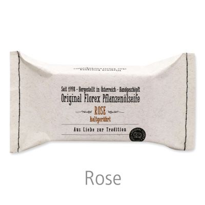 Kaltgerührte Seife 100g im genähten Papierbeutel "Aus Liebe zur Tradition", Rose 