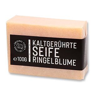 Kaltgerührte Seife 100g weiß verpackt "Black Edition", Ringelblume 