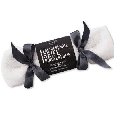 Cold-stirred soap 100g in a washing cloth white "Black Edition", Marigold 