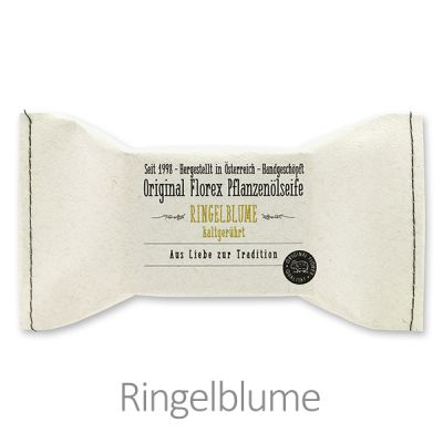 Kaltgerührte Seife 100g im genähten Papierbeutel "Aus Liebe zur Tradition", Ringelblume 